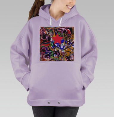 Красная звезда на динамичном абстрактном фоне с разводами, Hoodie Oversize Fiolet
