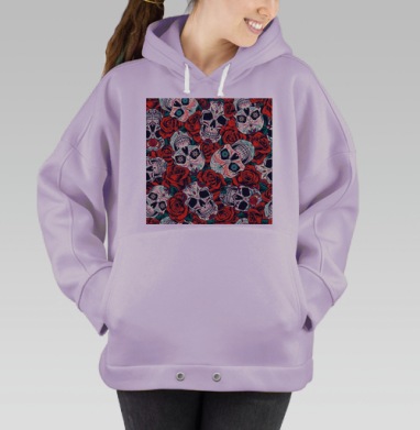 Красные розы с черепами на зелёном фоне черепами на зелёном фоне, Hoodie Oversize Fiolet