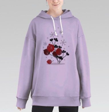 Красные ягоды ветви в зимние снежинки покоя, Hoodie Long Oversize Fiolet