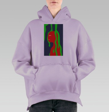 Красный человек в зелёных потоках тоскливое настроение, Hoodie Oversize Fiolet, утепленная