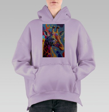 Красочный жираф арт, Hoodie Oversize Fiolet, утепленная