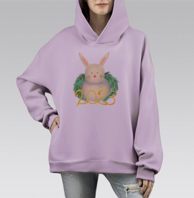 Кролик венок Новый год 2023, Hoodie Mono Fiolet, оверсайз, утепленная