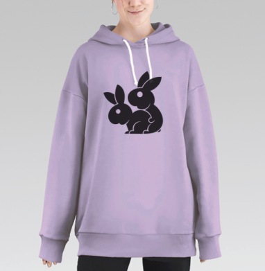 Кролики совокупляются черные силуэты животные природа, Hoodie Long Oversize Fiolet
