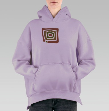Квадратные спиральные линии терракота оливковый горчичный светло серый, Hoodie Oversize Fiolet, утепленная