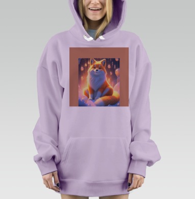 Лисёнок в сказочном свете теплых огоньков на снегу, Hoodie Mjhigh Dig Mel, Fiolet, утепленная