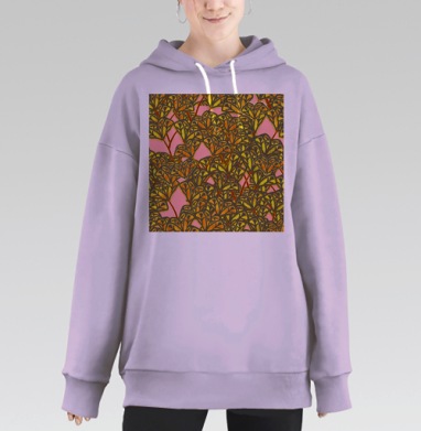 Листья гингко билоба на закате с рунами здоровья и богатства, Hoodie Long Oversize Fiolet