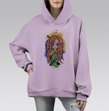 Маленькая Воительница с Топором и Стрелами Маленькая Воительница, Hoodie Mono Fiolet, оверсайз, утепленная