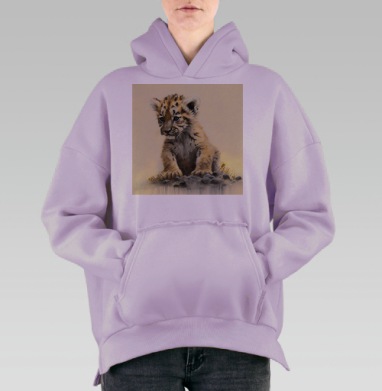 Маленький тигренок сидит задумчиво на камне маленький тигренок, Hoodie Oversize Fiolet, утепленная