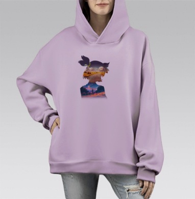 Мечтательность Пейзаж Человек Вдали, Hoodie Mono Fiolet, оверсайз, утепленная