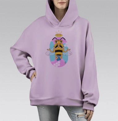 Медитирующая пчела с нимбом в позе лотоса Добро пожаловать в Рой, Hoodie Mono Fiolet, оверсайз, утепленная
