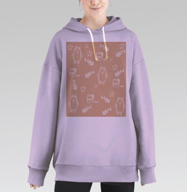 Медведи с мёдом и звёздами на бежевом фоне для детей, Hoodie Long Oversize Fiolet