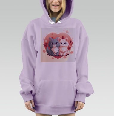 Милые Кошки Серый Белый На Бордовом фоне, Hoodie Mjhigh Dig Mel, Fiolet, утепленная