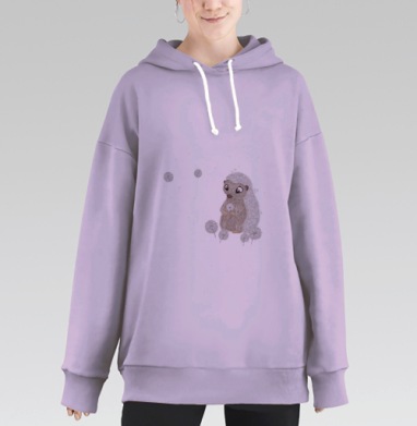 Милый ёжик с пушистыми одуванчиками насладиться жизнью, Hoodie Long Oversize Fiolet