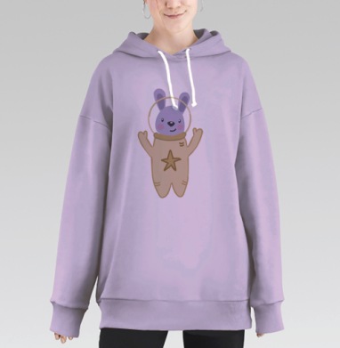 Милый космонавт заяц приветствие в космосе, Hoodie Long Oversize Fiolet