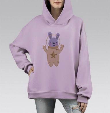 Милый космонавт заяц приветствие в космосе, Hoodie Mono Fiolet, оверсайз, утепленная