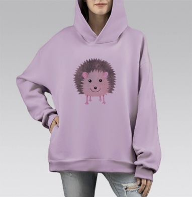 Милый улыбающийся ежик в акварели в пастельных тонах, Hoodie Mono Fiolet, оверсайз, утепленная