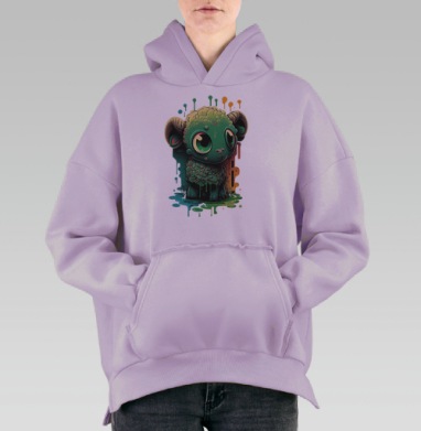 Милый зеленый барашек сидит граффити легкой игры, Hoodie Oversize Fiolet, утепленная