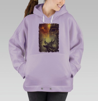 Мистическая лесная сцена волк и олень встреча тайн, Hoodie Oversize Fiolet