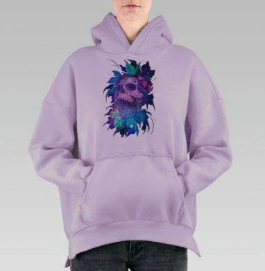 Мистический череп среди ярких листьев природы жизни, Hoodie Oversize Fiolet, утепленная