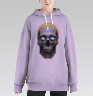 Мистический Череп Светящиеся Глаза Радужный Оттенки, Hoodie Long Oversize Fiolet