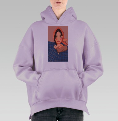 Модная девушка в розовой косынке и синем пальто, Hoodie Oversize Fiolet, утепленная