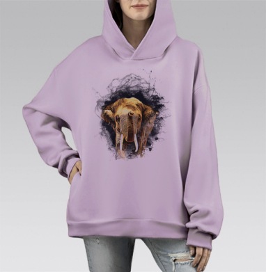 Могучий слон перед темным оттенком мощь и мудрость, Hoodie Mono Fiolet, оверсайз, утепленная
