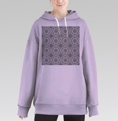 Монохромный кружевной узор геометрия черно белый, Hoodie Long Oversize Fiolet