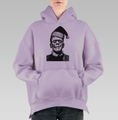 Монстр Франкенштейн в шапке Санты Клауса новогодняя коллекция, Hoodie Oversize Fiolet, утепленная