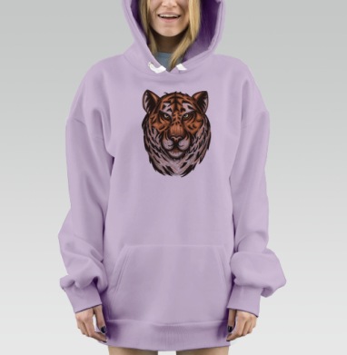 Мощная голова тигра в рыжих и коричневых тонах, Hoodie Mjhigh Dig Mel, Fiolet, утепленная