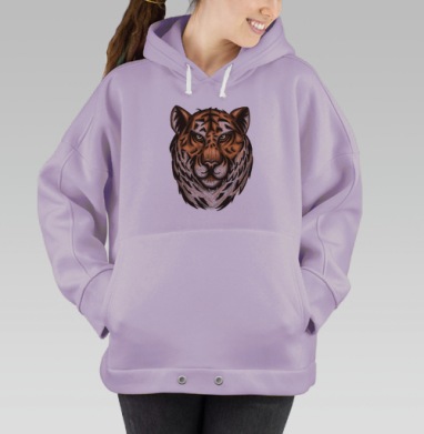 Мощная голова тигра в рыжих и коричневых тонах, Hoodie Oversize Fiolet