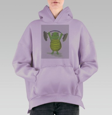 Мотивационная зеленая черепашка поднимает штангу усилие воли, Hoodie Oversize Fiolet, утепленная