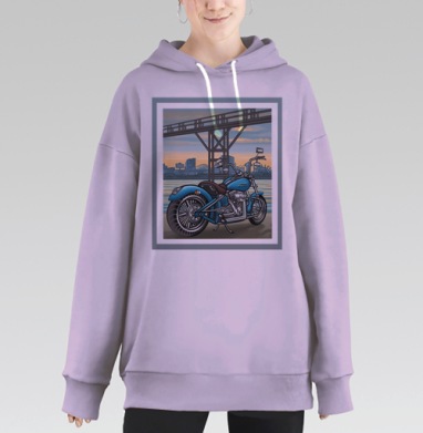 Мотоцикл голубой город мост реки, Hoodie Long Oversize Fiolet