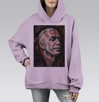 Мужской портрет в динамичных красках и глубоком выражении лица, Hoodie Mono Fiolet, оверсайз, утепленная