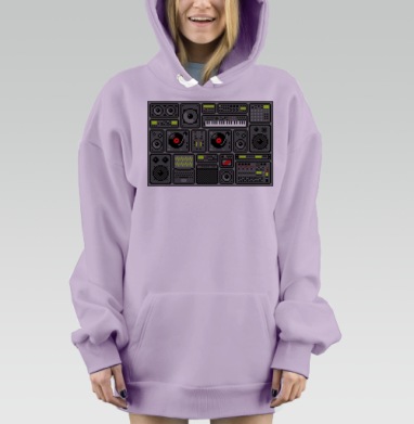 Пиксельный коллаж аудиотехники 80-90-х, Hoodie Mjhigh Dig Mel, Fiolet, утепленная