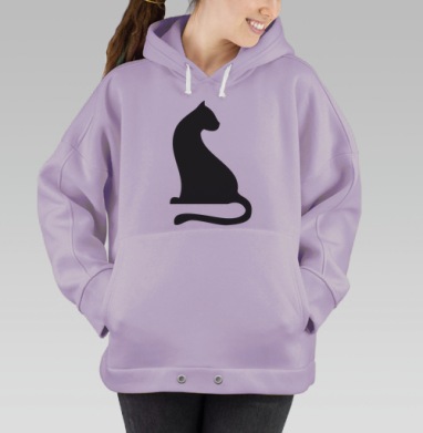 Черный силуэт стильного кота для декора, Hoodie Oversize Fiolet