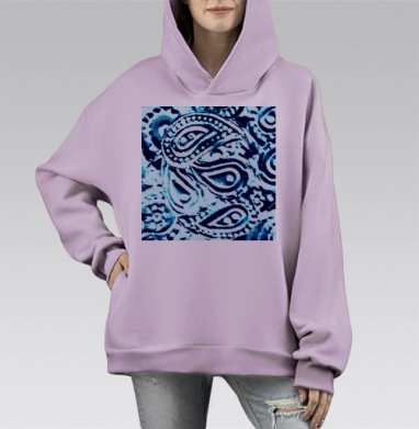 Небесно голубой индийский пейсли узор тренд года, Hoodie Mono Fiolet, оверсайз, утепленная