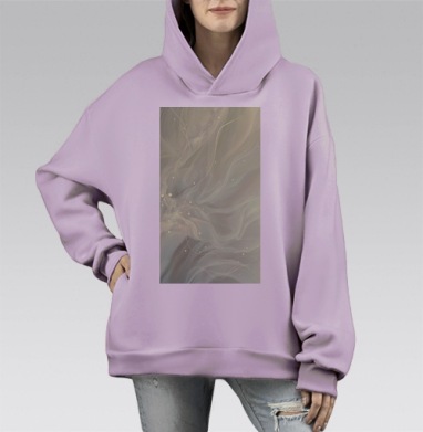 Нежное движение и сияние воздушных линий на светлом фоне, Hoodie Mono Fiolet, оверсайз, утепленная
