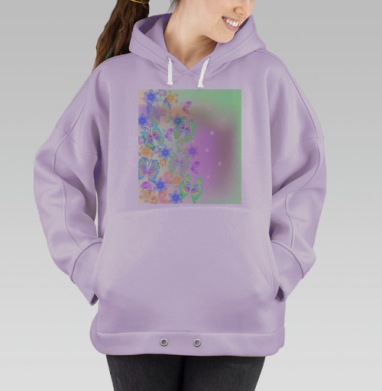 Нежные бабочки и цветы весенняя воздушность природы, Hoodie Oversize Fiolet
