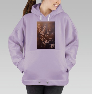 Нежные белые цветы на ветках с тёплыми коричневыми оттенками на фоне, Hoodie Oversize Fiolet