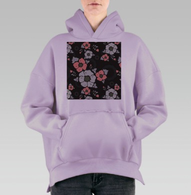 Нежные цветы анемоны на темном фоне для интерьера, Hoodie Oversize Fiolet, утепленная