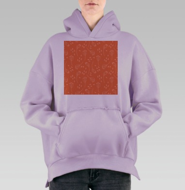 Нежные коралловые веточки с кремовыми каплями на фоне, Hoodie Oversize Fiolet, утепленная