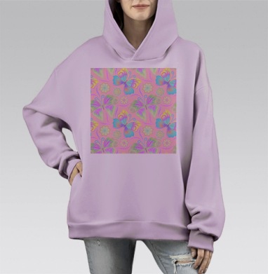 Нежные пастельные бабочки в полёте с гармонией нежность свобода, Hoodie Mono Fiolet, оверсайз, утепленная