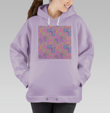 Нежные пастельные бабочки в полёте с гармонией нежность свобода, Hoodie Oversize Fiolet