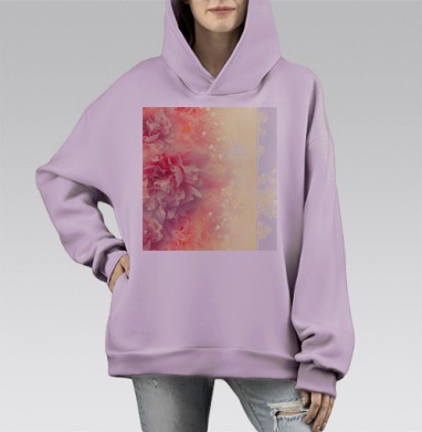 Нежные розовые пионы весеннее цветение красивые цветы, Hoodie Mono Fiolet, оверсайз, утепленная