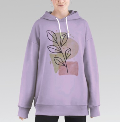 Нежный минимализм листья зелено можно легкость осенний, Hoodie Long Oversize Fiolet