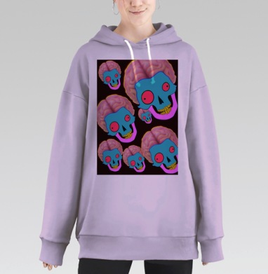 Неоновый череп мозг психоделик неоновый череп мозг, Hoodie Long Oversize Fiolet