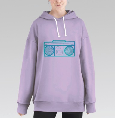 Неоновый Ретро Магнитофон Бирюзовый Неоновый, Hoodie Long Oversize Fiolet
