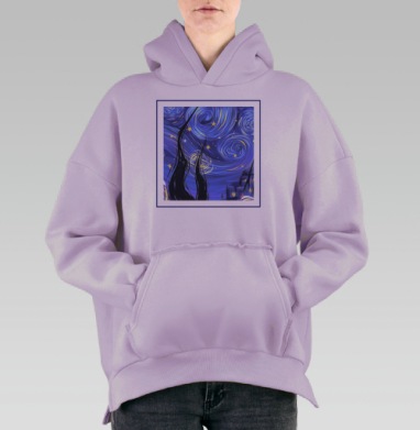 Ночное звездное небо в движении Ван Гог, Hoodie Oversize Fiolet, утепленная