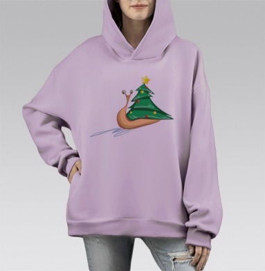 Новогодний улитка с ёлкой – праздничная игрушка, Hoodie Mono Fiolet, оверсайз, утепленная