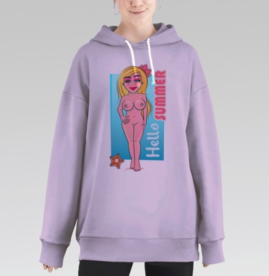 Обнаженная девушка на фоне голубого лета Hello summer, Hoodie Long Oversize Fiolet